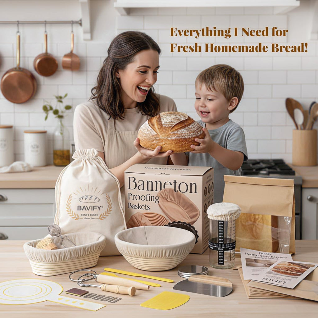 Skiennix Sourdough Starter Kit - Complete Bread Baking Supplies with Proofing Baskets & Tools