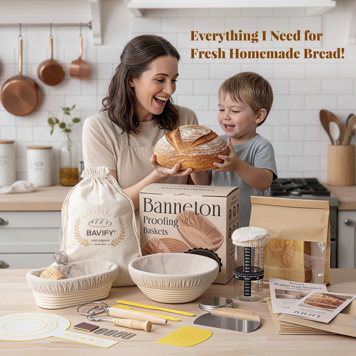 Skiennix Sourdough Starter Kit - Complete Bread Baking Supplies with Proofing Baskets & Tools