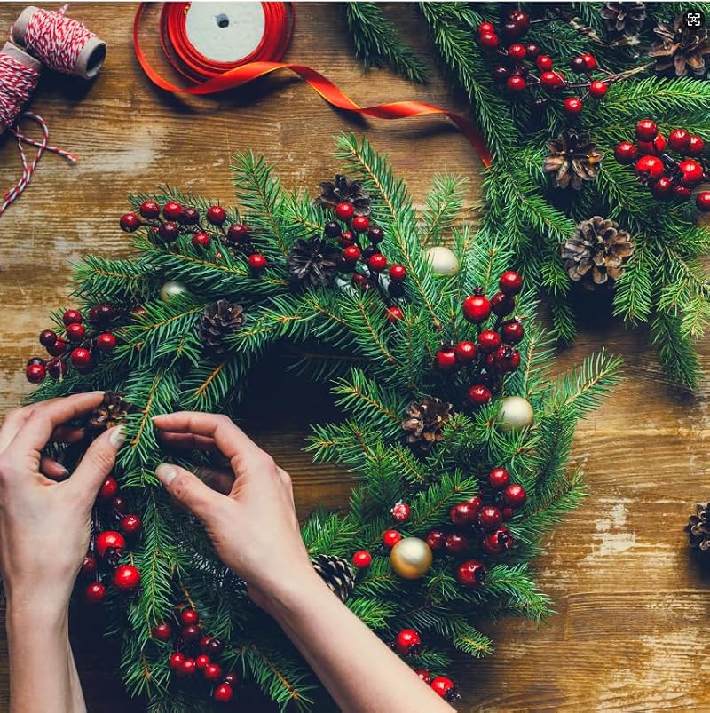 60 Pack Artificial Red Berry Stems 8.9in Christmas Picks Holly Branches for Christmas Tree Decor, DIY, Wedding