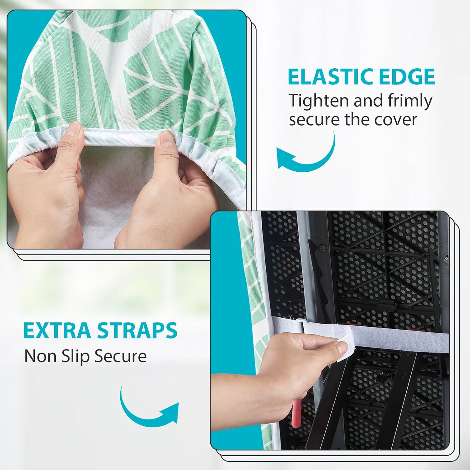 Seiritex Ironing Board Cover - Heat Reflective, Thick Padding, Standard Size 15 x 54, Green Leaf Design
