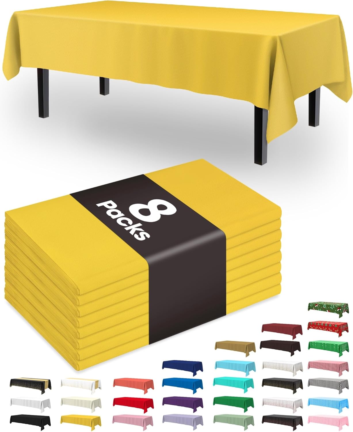 Pureegg Disposable Plastic Table Cloths - 8 Pack, 54 x 108 Inch, Lemon Yellow for Easter Parties