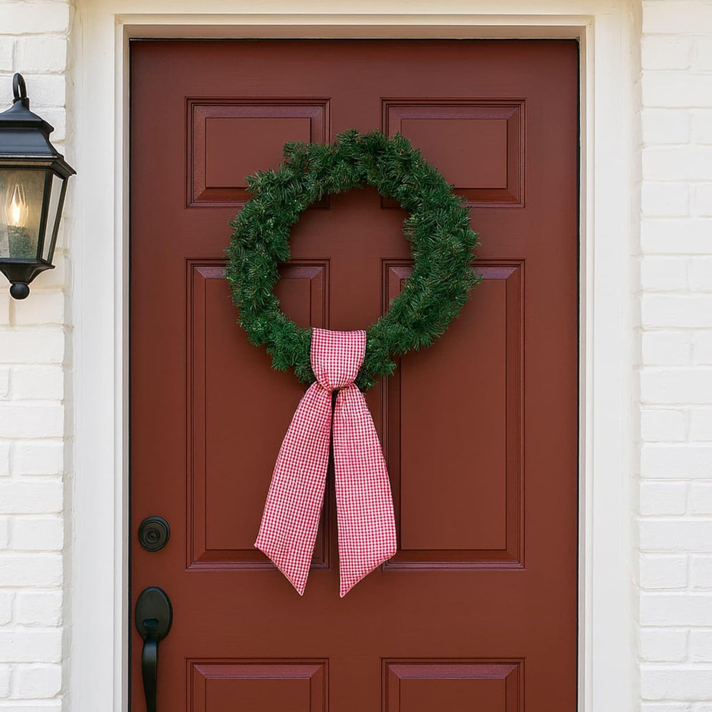 Skiennix Red White Gingham Wreath Sash - 5.12" Wide x 54.33" for Holiday Door Decor