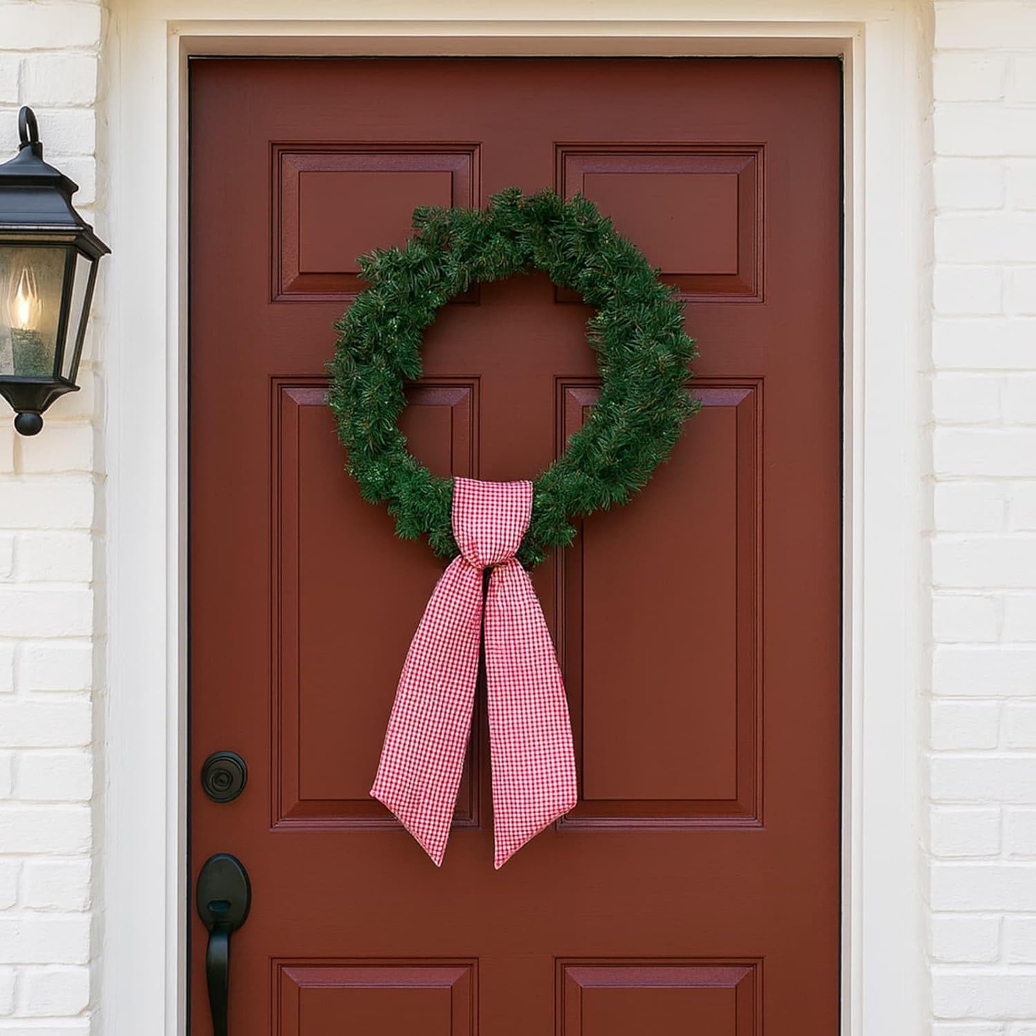 Skiennix Red White Gingham Wreath Sash - 5.12" Wide x 54.33" for Holiday Door Decor