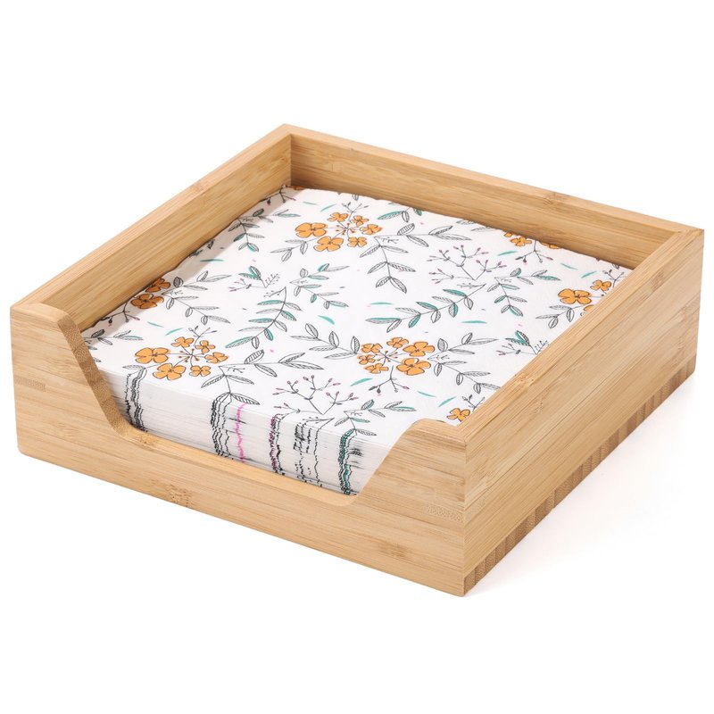 Bamboo Napkin Holder, 7.36" x 7.36" x 2.16" Napkin Holder for Table with Large Side Opening for Easy Access, Large Storage Square Napkin Dispenser, Home Kitchen Dining Tabletop Decor