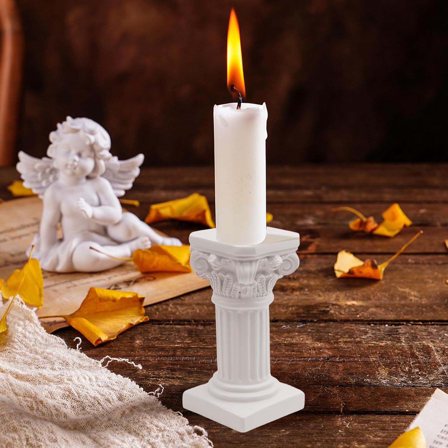Saihisday White Roman Pillar Candle Holders - Mini Greek Columns for Wedding & Home Decor | 3.9" D x 7.5" H