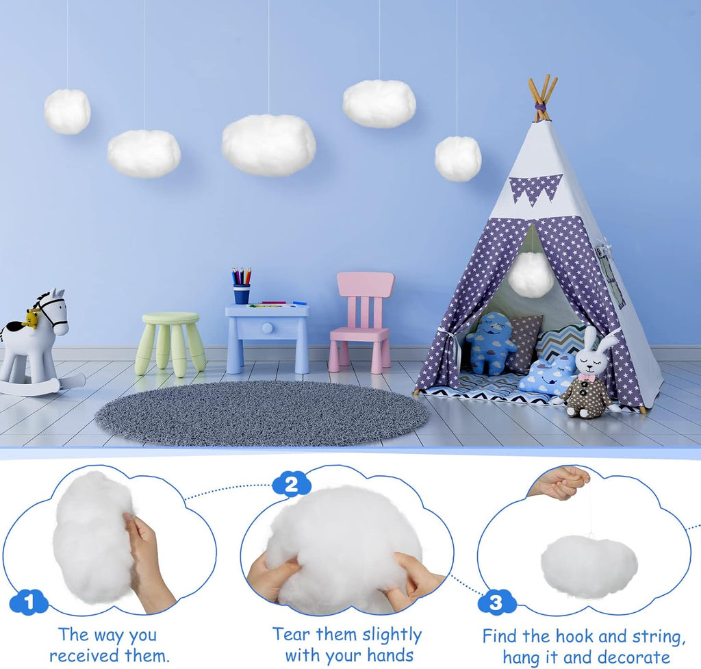 Tatuo 6 Pcs Artificial Hanging Clouds - 3D Imitation Cotton Room Decor for Halloween & Weddings