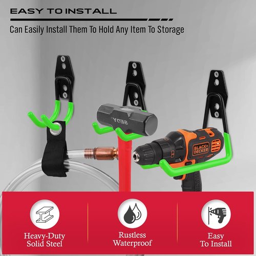Heavy Duty Garage Tool Storage Wall Hook Set by [Brand Name] - 15PCS Organizer for Garden Tools, Ladders, and Bikes | Green Steel Bracket