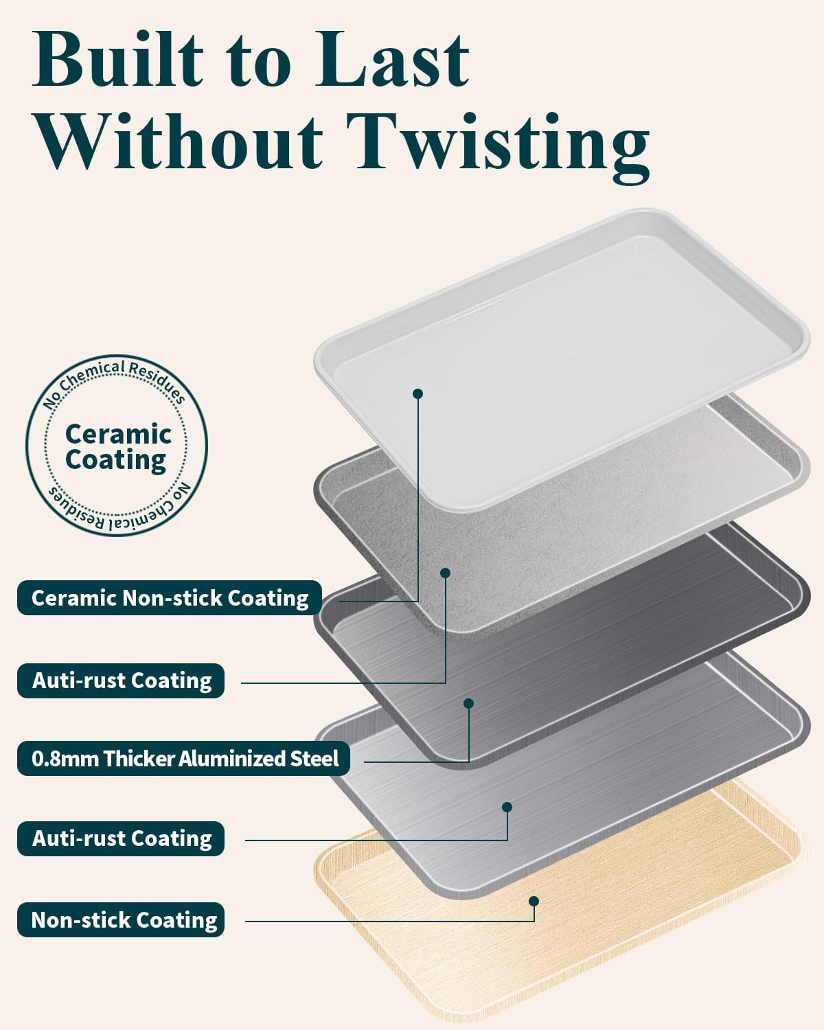 Skiennix 7PCS Ceramic-Coated Baking Sheet Set - Non-Stick Jelly Roll Pan & Accessories | Oven Safe to 550°F, Sunshine Cream