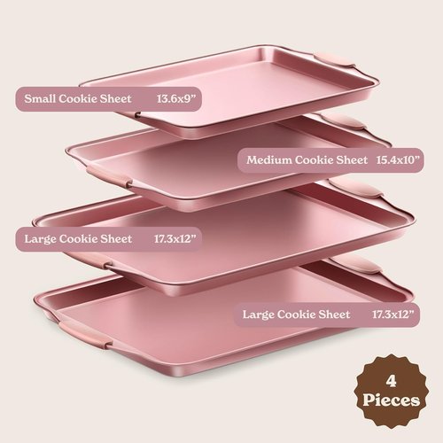 Country Kitchen Nonstick Bakeware Set - Durable, Easy Release, Stackable Design | Pink, 4 Pieces