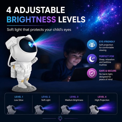 Homefy Astronaut Galaxy Projector – 7 Nebula Effects & Twinkling Green Stars, 360° Rotatable Head, Remote & Timer, Space-Themed Night Light for Kids & Adults, Room Decor Gift (White)