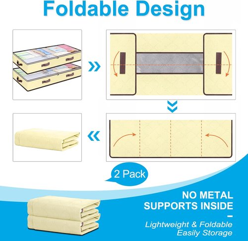 90L Under Bed Storage Containers - Clear Window Organizers for Toys & Clothing | 2-Pack Beige