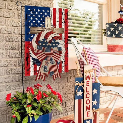 ALIBBON Patriotic Wreath Bows - 4th of July American Flag Design | 2 Pcs for Indoor/Outdoor Decor