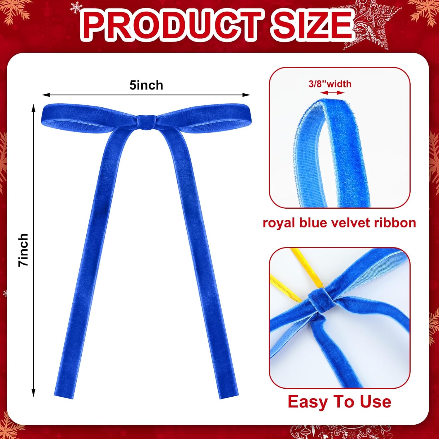 Royal Blue Velvet Bows - 24 Pcs Christmas Tree Ornaments | Perfect for Home Decor & Weddings (5 x 7 Inch)