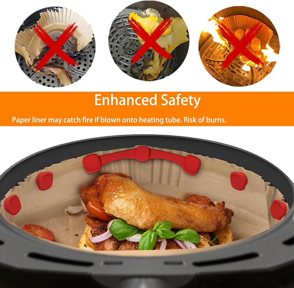 Skiennix 12Pcs Air Fryer Magnets - High-Temp Resistant Silicone Buckles for Parchment Paper Liners | Red