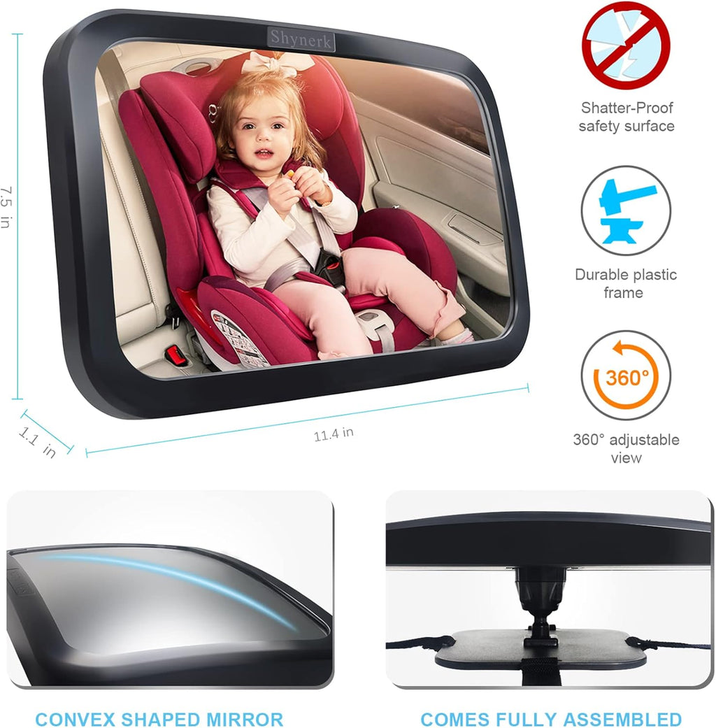 Shynerk Baby Car Mirror - Safety Rear Facing Infant Seat Mirror with 360° Rotation & Shatterproof Design