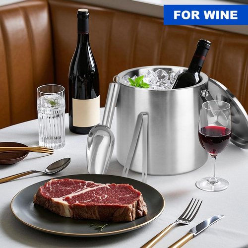 Yeatruojeet Ice Granule Bucket 3L Double Wall Ice Bucket with Lid,Scoop,Tongs- Inner Layer 304 Stainless Steel Ice Container Keep Ice Frozen Longer- Ideal for Cocktail Bar,Parties,Chilling Beer Win