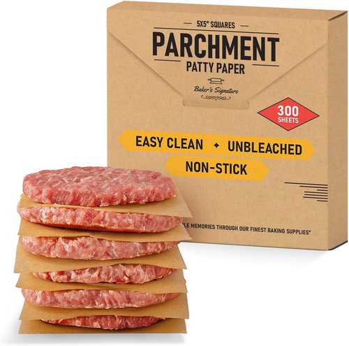 Baker’s Signature Hamburger Patty Paper Squares - 300 Pcs Silicone Coated Parchment Sheets | Unbleached & Non-Toxic for Baking, Wrapping, Freezing