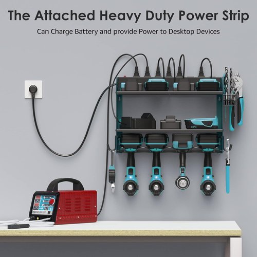 CCCEI Modular Power Tool Organizer - Wall Mount Charging Station & Heavy Duty Storage Shelf | Navy Blue, 2 Pack