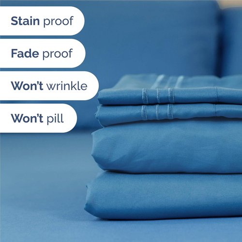 Comfy Breathable Cooling Bed Sheets Set by [Brand Name] - Luxury 4-Piece Full Size - Deep Pockets, Soft, Wrinkle-Free - Denim Blue