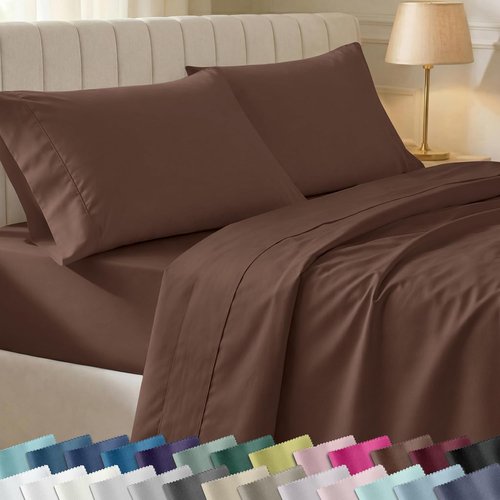 California Design Den Queen Bed Sheets Set - 100% Cotton, 400 Thread Count, Silky Smooth Sateen, Deep Pocket - Espresso Brown