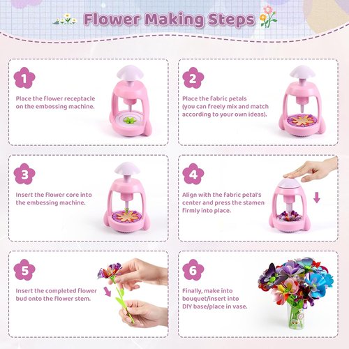 Bsgifts DIY Flower Press Kit - Creative Fabric Flower Making Toys for Kids Ages 3-12 | Perfect Arts & Crafts Gift