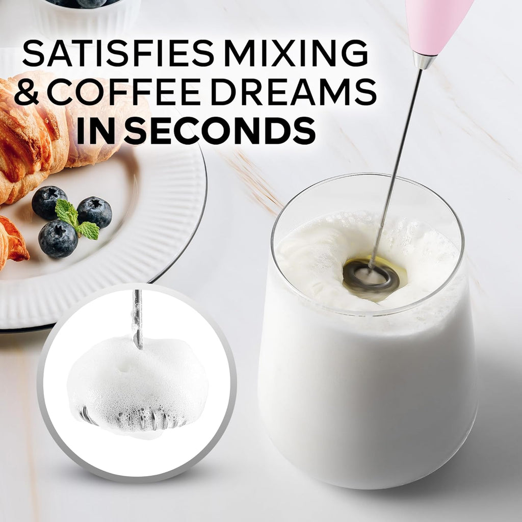 Zulay Kitchen Milk Frother Wand - Ultra-Fast Handheld Drink Mixer with 4 AA Batteries - Lavender Blush