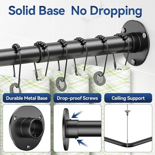 Adjustable L-Shaped Shower Curtain Rod by [Brand Name] | Durable 304 Stainless Steel | 23''-69'' Size, Black
