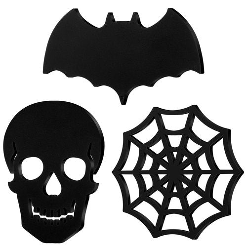 Reallnaive 3 Pcs Halloween Gothic Kitchen Decor Cast Iron Trivets for Hot Pans and Pots Metal Trivets for Hot Dishes Cast Iron Pan Holder Spooky Skull Bat Kitchen Accessories for Halloween