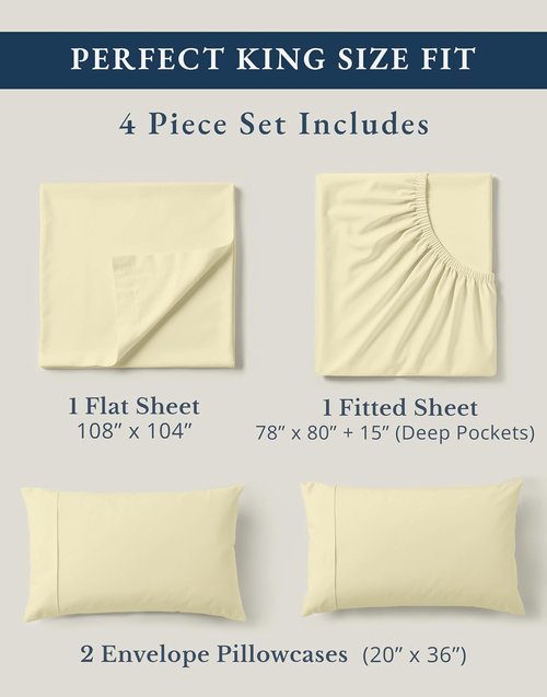 LANE LINEN 100% Organic Cotton King Size Bed Sheets - Soft, Comfy & Fully Elasticized | 15" Deep Pocket - Vanilla