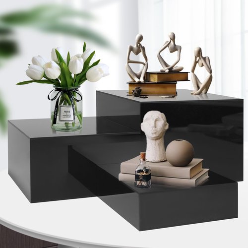 3pcs Buffet Risers, Acrylic Risers Display Stands, Catering Supplies Buffet Display, Food Risers for Buffet Table, Dessert Table Display Set, Perfect for Buffet, Wedding, Birthday Party (Black)