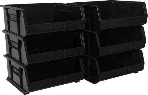 Akro-Mils Plastic Storage Bins - Space-Saving Stackable Organizers | 15" x 16" x 7", Black, 6-Pack