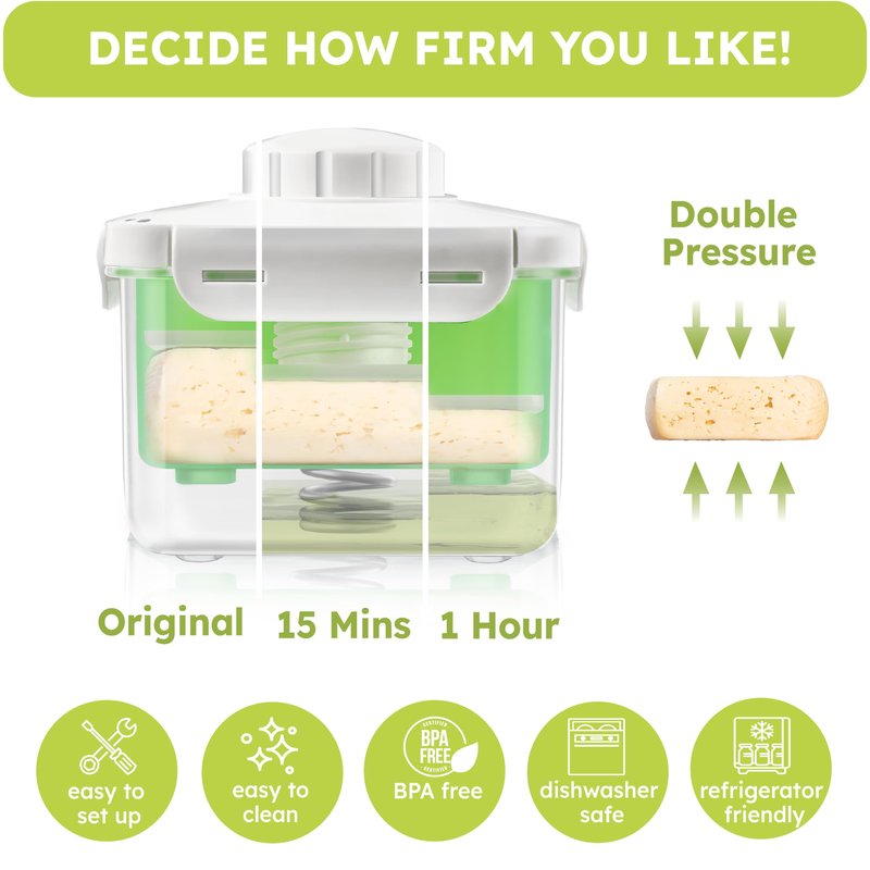LEPCY Adjustable Tofu Press for 8-16 OZ Firm and Extra Firm Tofu with Drainage System & Free Package Opener. Dishwasher Safe and BPA Free, Refrigerator Friendly. Gifts for Mom Women