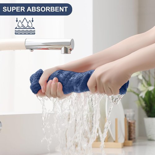Homaxy Kitchen Towels Set - Ultra Soft 100% Cotton Dishcloths | 8-Piece Set in Navy Blue, 12x12 & 13x28 Inches