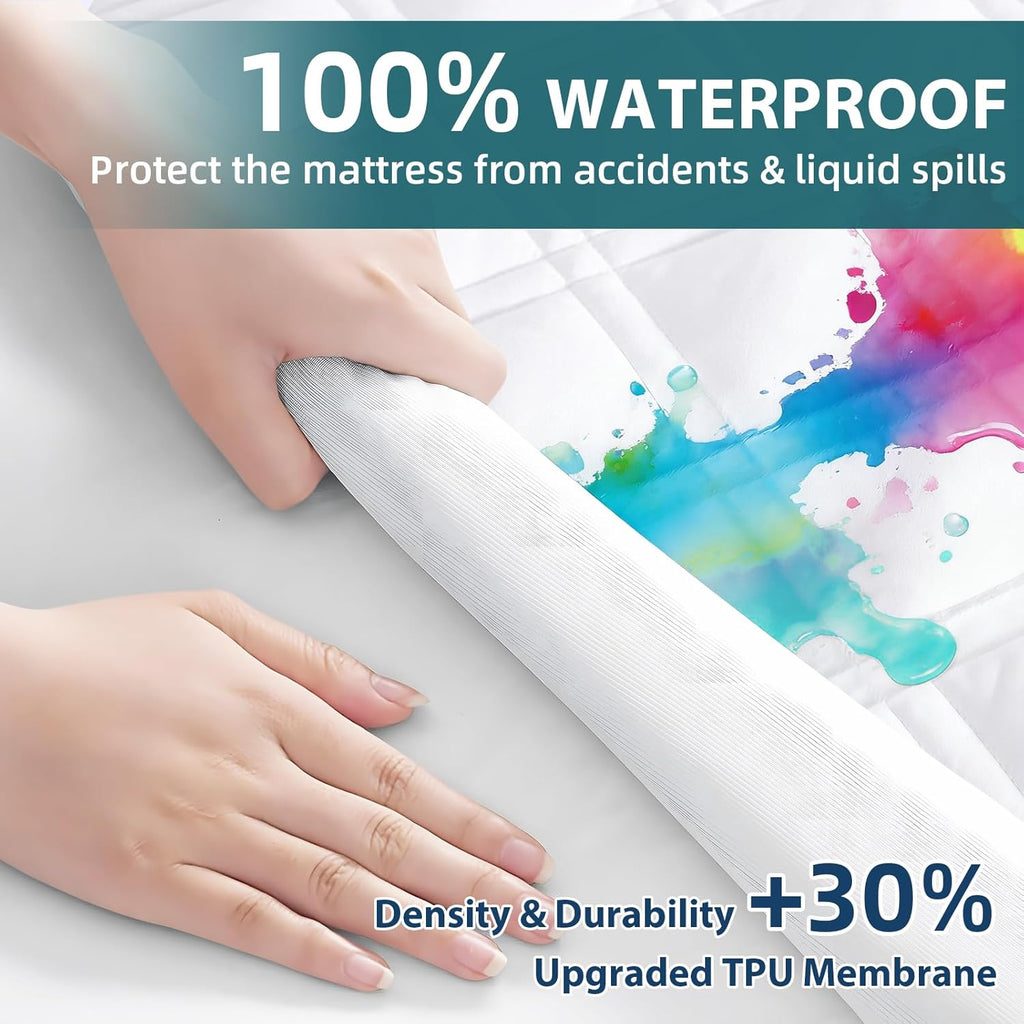 Skiennix Waterproof Mattress Protector - Soft Noiseless Queen Size Cover with Deep Pocket | Washable & Cool Sleep