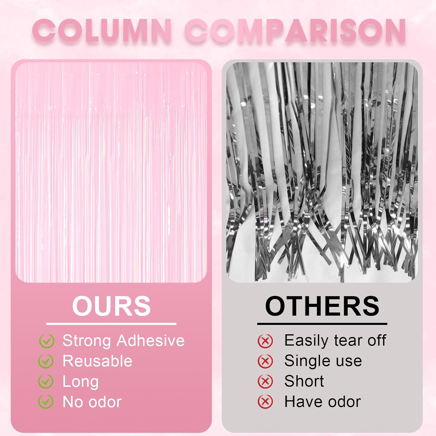 Voircoloria Foil Fringe Backdrop Curtains - 3 Pack Tinsel Streamers in Pastel Pink | Perfect for Parties, Graduations, and Baby Showers