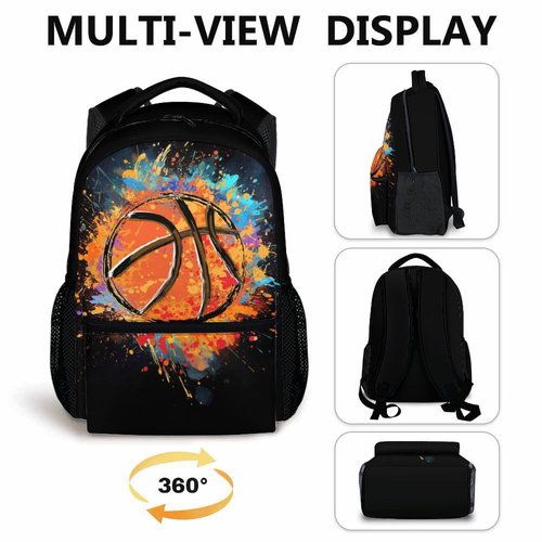 Boys School Backpack Kids Basketball Backpacks Bookbag Back to School Supplies, Black Large Capacity Cool Sport Back Pack for Kindergarten Elementary Middle (17 Inches)