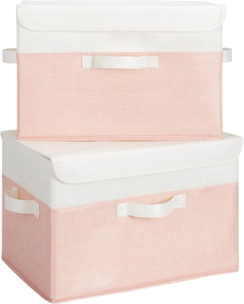 Granny Says Storage Baskets - Decorative Foldable Storage Bins with Lids | Pink 2-Pack for Closet Organization