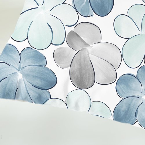 CaliTime Throw Pillow Covers Decorative 18 X 18 Inches Pack of 2 Cozy Fleece Blooming Flower Cushion Cases for Couch Bed Sofa Farmhouse Decoration Smoke Blue Grey
