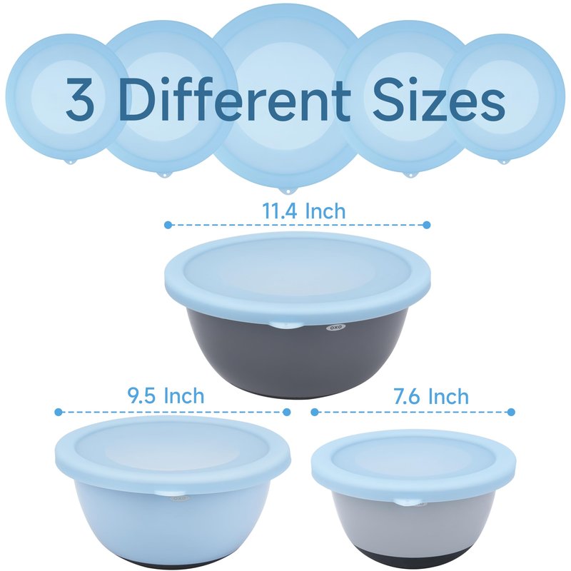 PUREKRA 3 Pack Silicone Replacement Lids for OXO 1.5-Quart, 3-Quart & 5-Quart Good Grips Stainless-Steel Mixing Bowls, See-Through Silicone Lids, Dishwasher & Microwave Safe (Bowls Are Not Included)