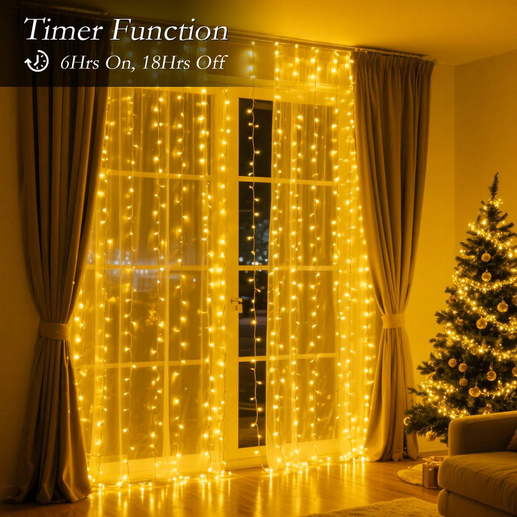 Skiennix 200 LED Curtain String Lights - 9.8 x 6.6FT Waterproof Fairy Lights with Timer & 8 Modes for Indoor/Outdoor Decor
