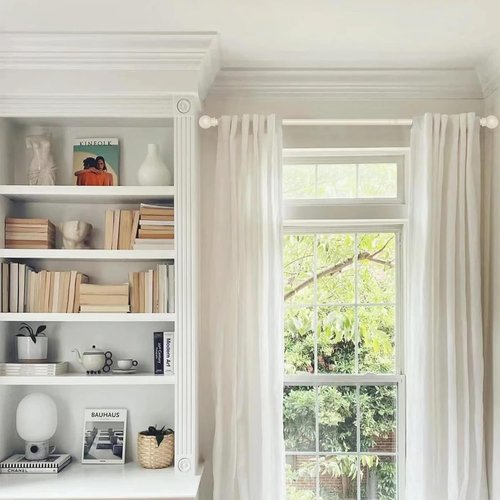 GXOACKJ Decorative Curtain Rods - Heavy Duty Metal, Ivory White, 48 to 84 Inches with Brackets