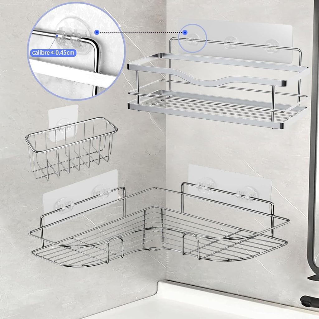 Skiennix 16-Pack Shower Caddy Adhesive Hooks - Strong Transparent Stickers for Bathroom & Kitchen Storage