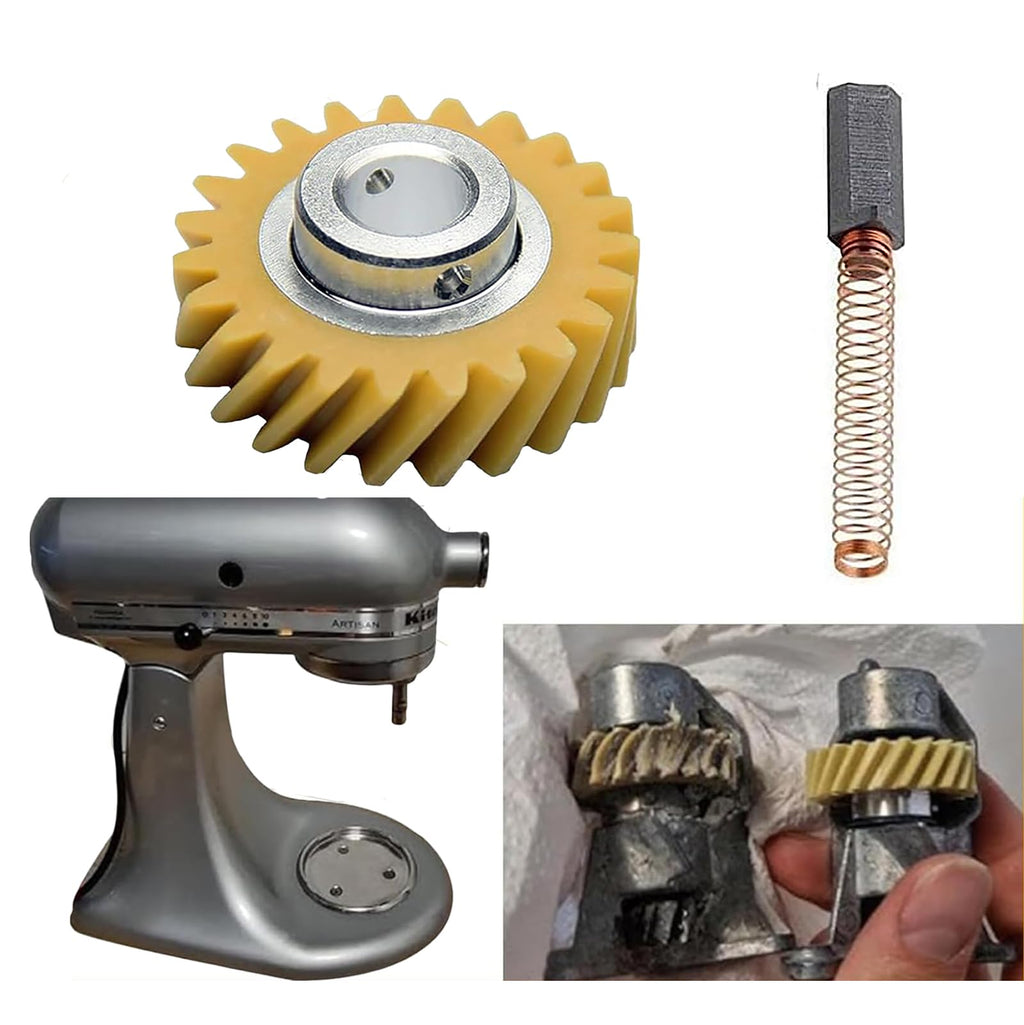 (4/Pack) W10380496 Carbon Brushes & W10112253 Mixer Worm Gear Replacement For Whirlpool & Kitchenaid Mixers Parts Number 4162897 4169830 AP4295669