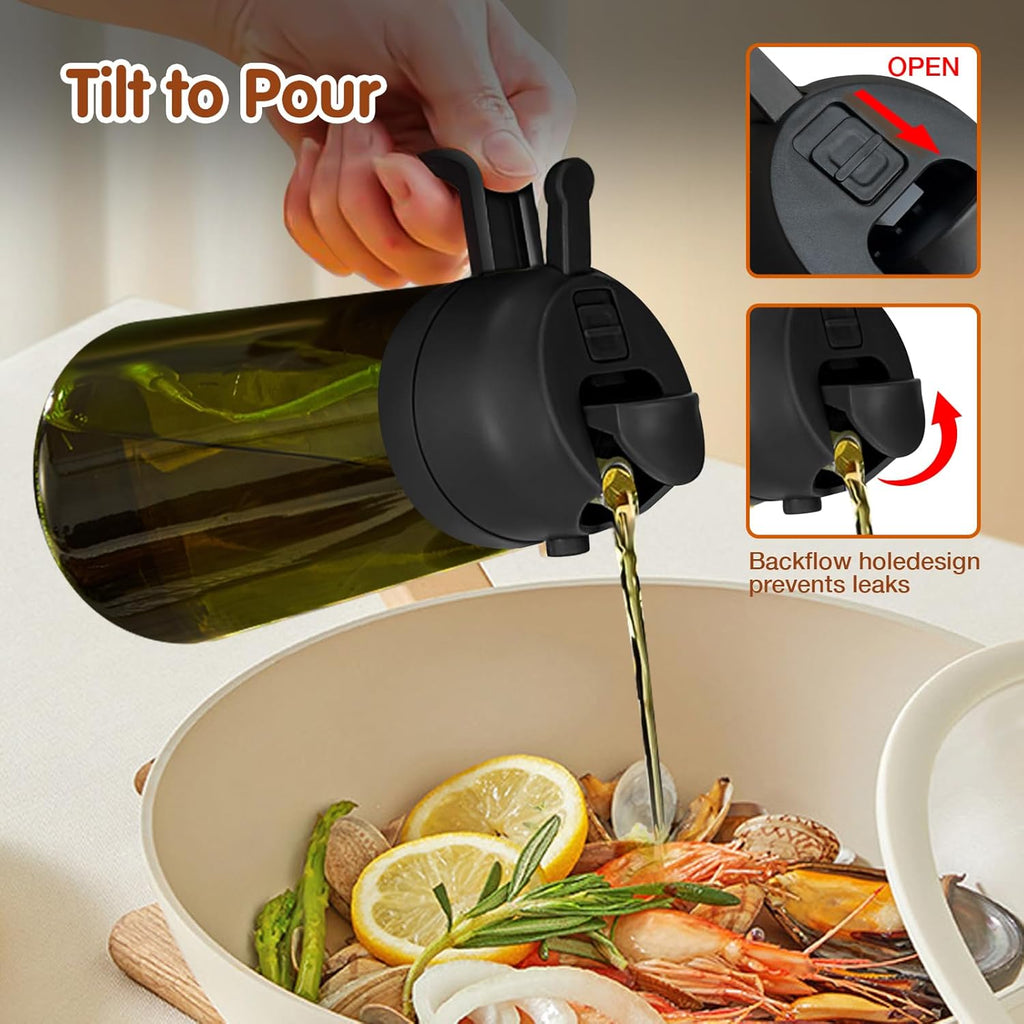 YARRAMATE Olive Oil Dispenser Bottle - 2PCS Light Blockage Dark Oil Sprayer | 16oz Food-Grade Glass (Black & White)