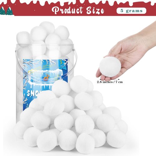Elcoho 200 Pieces Fake Snowballs - 2 Inch Artificial Snow for Winter Party Games Indoors
