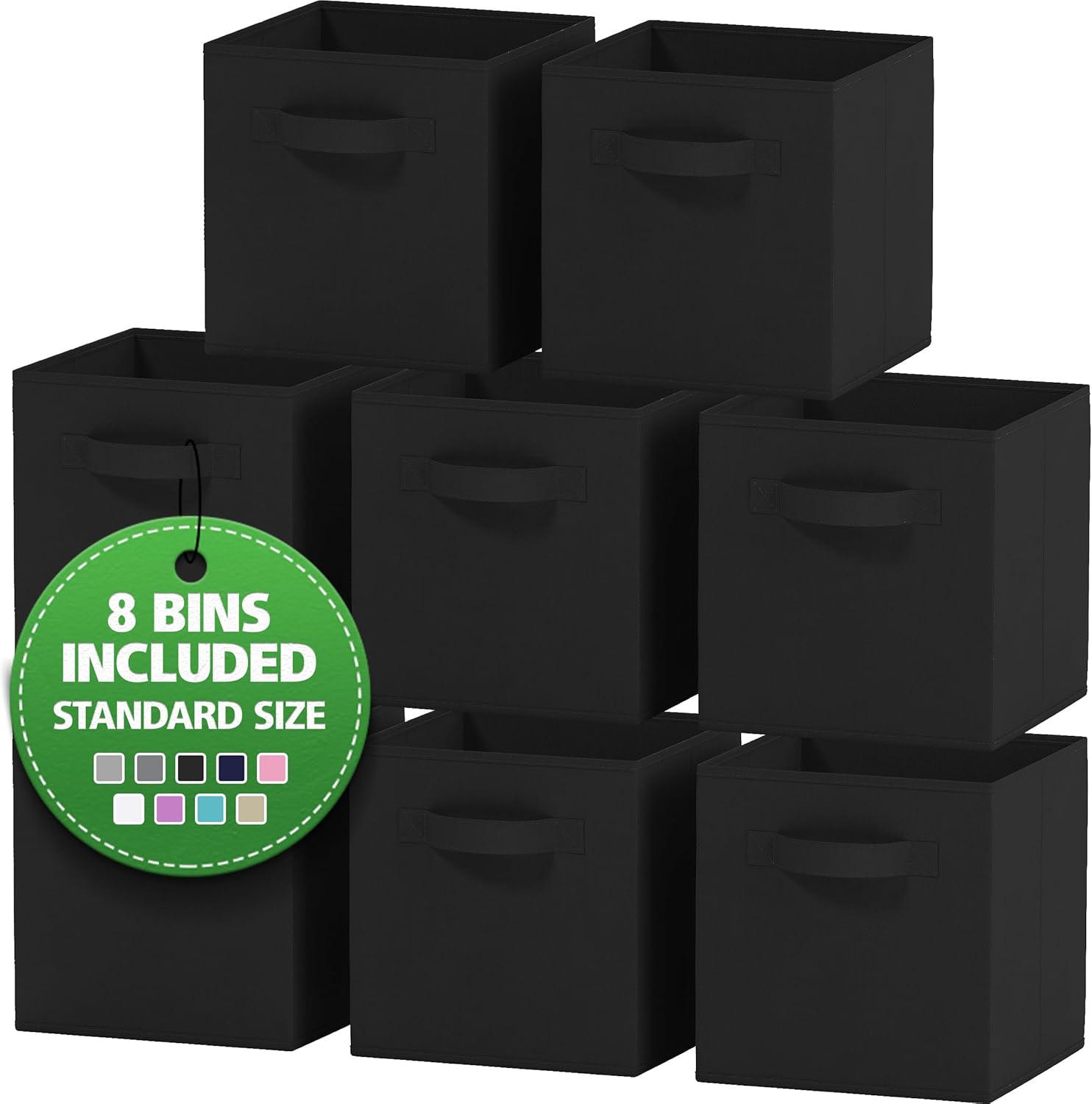 Storage Cubes by [Brand Name] - Pack of 8 Standard Size Fabric Bins 10.5x10.5x11 - Collapsible with Dual Handles (Black)