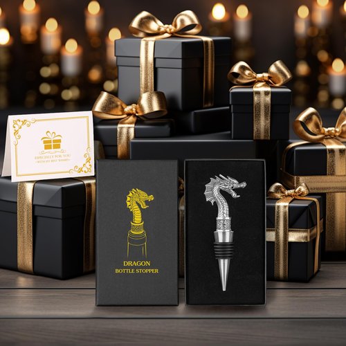 LKKCHER Dragon Head Wine Stopper and Opener - Wine and Champagne Bottle Stoppers, Dragon Fans Gifts for Men, Dad, Birthday, Father's Day, Christmas, Dark Silver