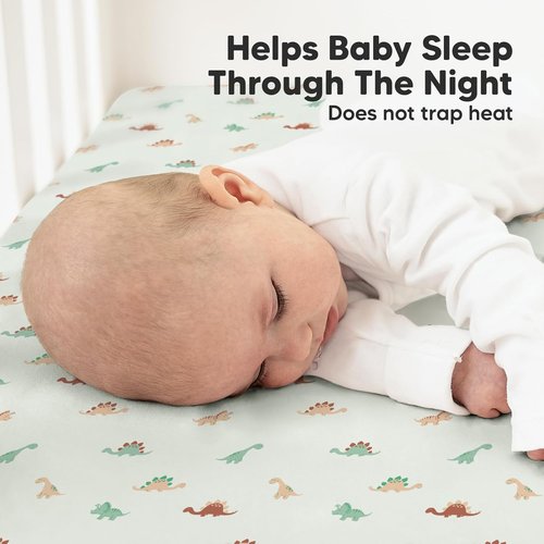 KeaBabies Organic Crib Sheets - 2-Pack Fitted Jersey Cotton for Boys & Girls | Soft, Breathable, Cute Prints (Roarsome) 52x28