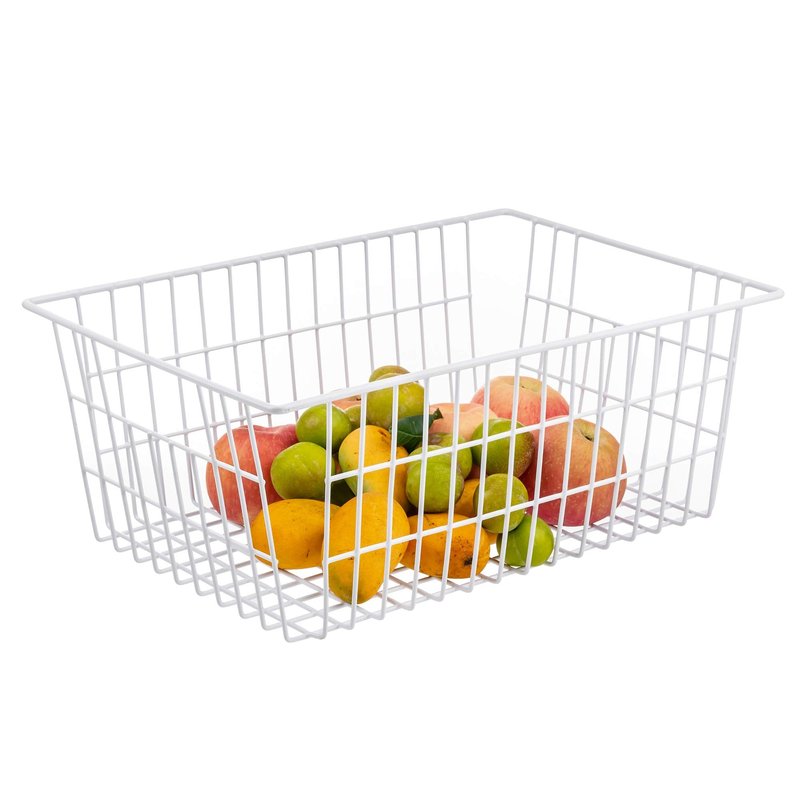 iPEGTOP Wire Storage Freezer Baskets, Set of 2 13.4" Household Organizer Storage Bins Fridge Basket Rack with Handles for Kitchen Cabinets, Pantry, Office, Bathroom Organization - White