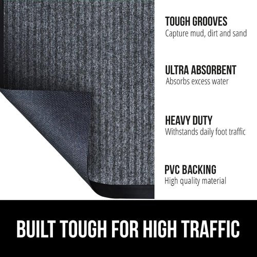 Gorilla Grip Waterproof Door Mat - Heavy Duty Entryway Rug with Strong Backing | 29x17, Charcoal Gray